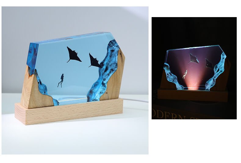 Manta Ray And Diver Resin Lamp 8 Manta ray and diver resin lamp 2 1