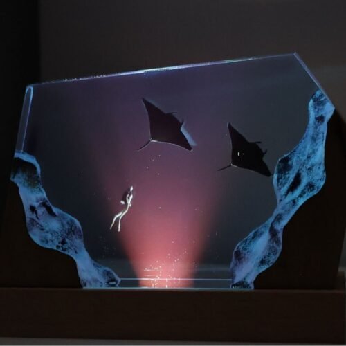 Manta Ray And Diver Resin Lamp