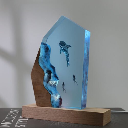 Whale Shark Diver LED Marine Resin Lamp
