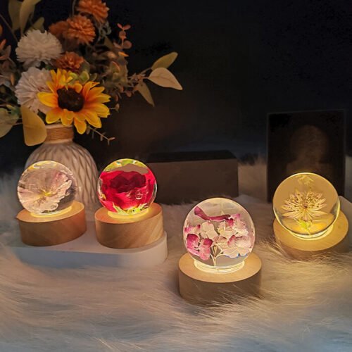 Flower Crystal Ball Warm Light Resin Lamp