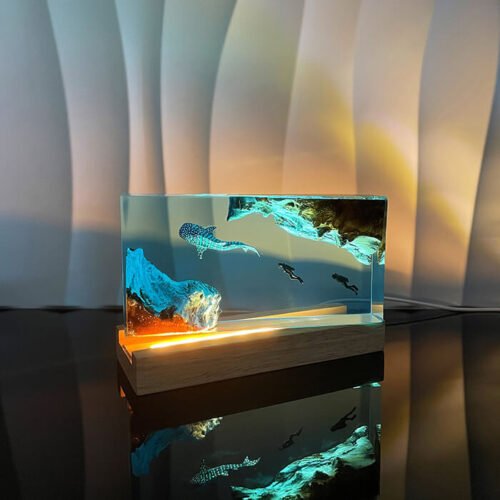 Whale Shark and Diver Adventure Resin Lamp