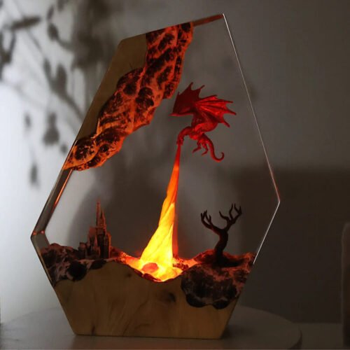 Fire dragon resin lamp