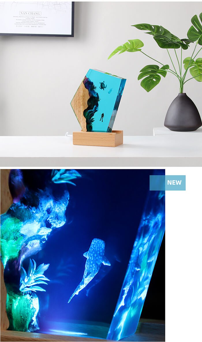 Ocean Seaweed Turtle Resin Lamp1 5
