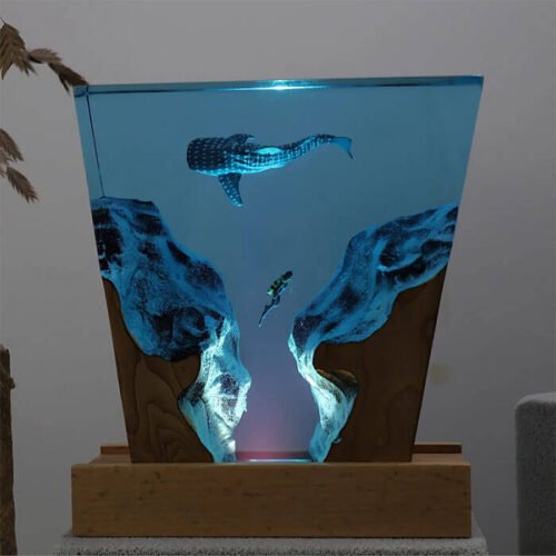 Whale Shark Diver Cave Resin Lamp