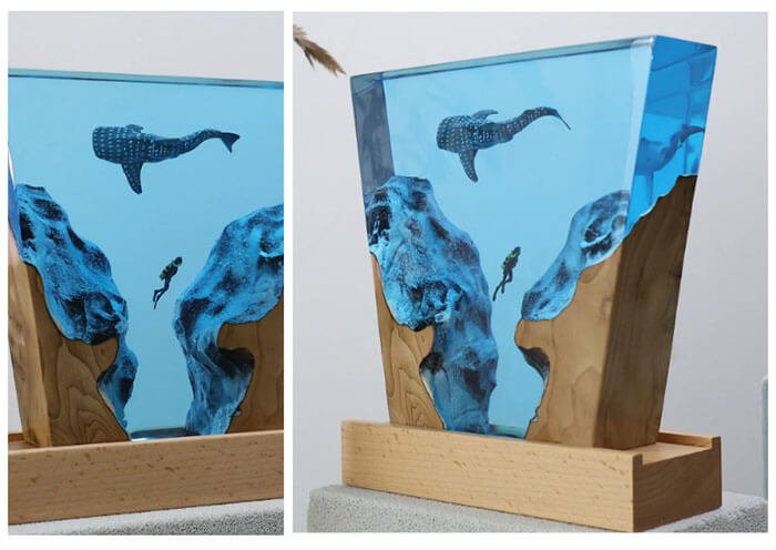 Whale Shark Diver Cave Resin Lamps 4