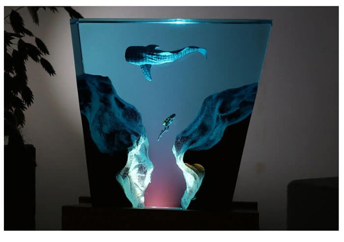 Whale Shark Diver Cave Resin Lamps 7