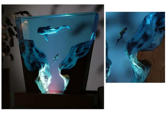 Whale Shark Diver Cave Resin Lamps 8